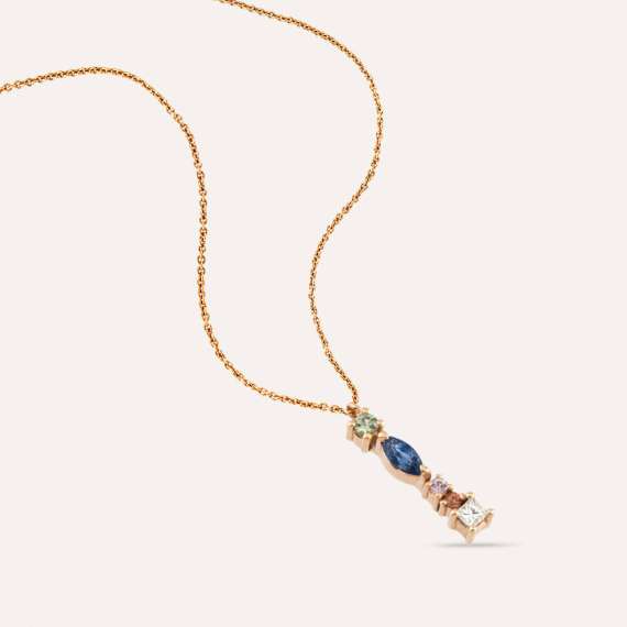 0.44 CT Brown Diamond Multicolor Sapphire I Letter Pendant - 3