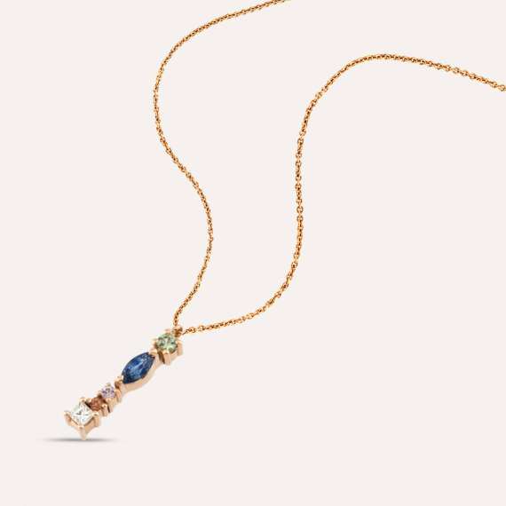 0.44 CT Brown Diamond Multicolor Sapphire I Letter Pendant - 4