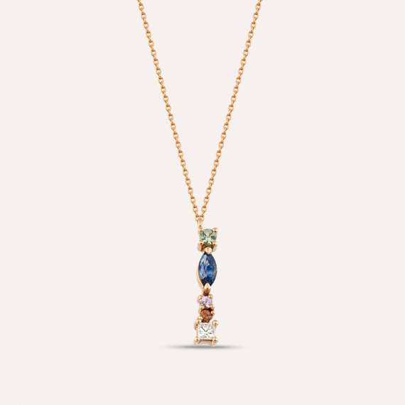 0.44 CT Brown Diamond Multicolor Sapphire I Letter Pendant - 1