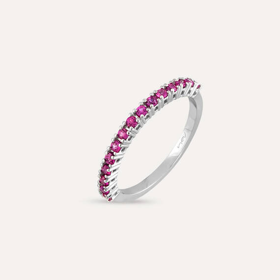 0.36 CT Ruby White Gold Half Eternity Ring - 1