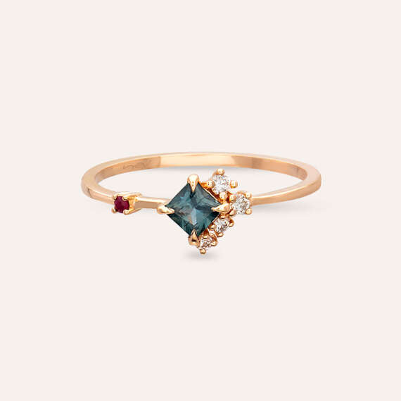 0.38 CT Multicolor Sapphire and Ruby Rose Gold Ring - 4