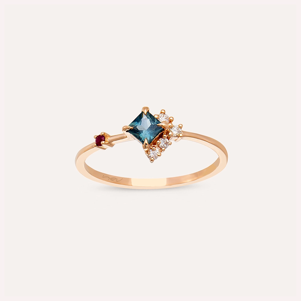 0.38 CT Multicolor Sapphire and Ruby Rose Gold Ring - 1