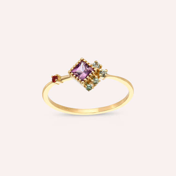 0.38 CT Multicolor Sapphire Yellow Gold Ring - 3