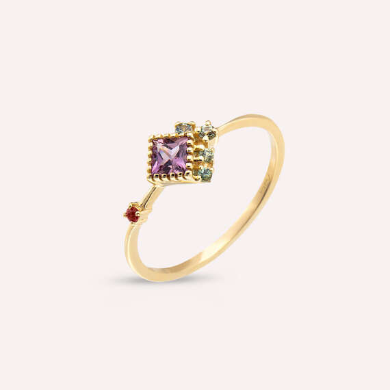 0.38 CT Multicolor Sapphire Yellow Gold Ring - 1