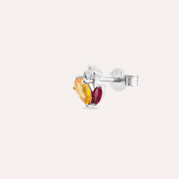 0.38 CT Yellow Sapphire, Ruby and Diamond Mini Single Earring - 4