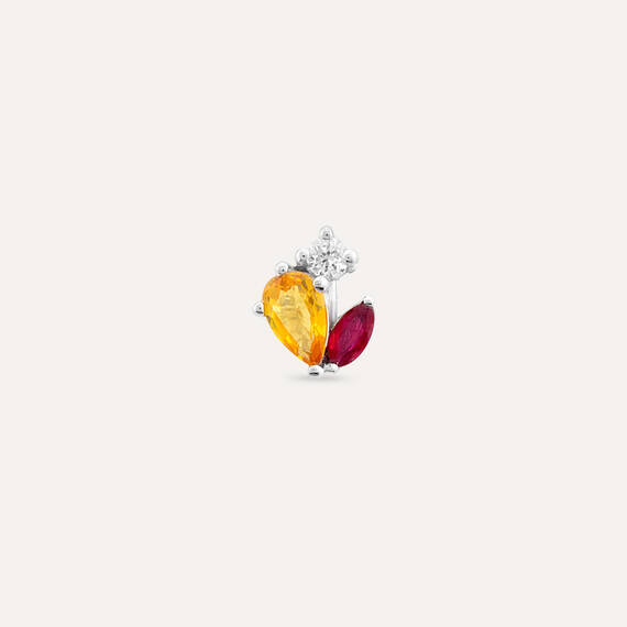0.38 CT Yellow Sapphire, Ruby and Diamond Mini Single Earring - 1