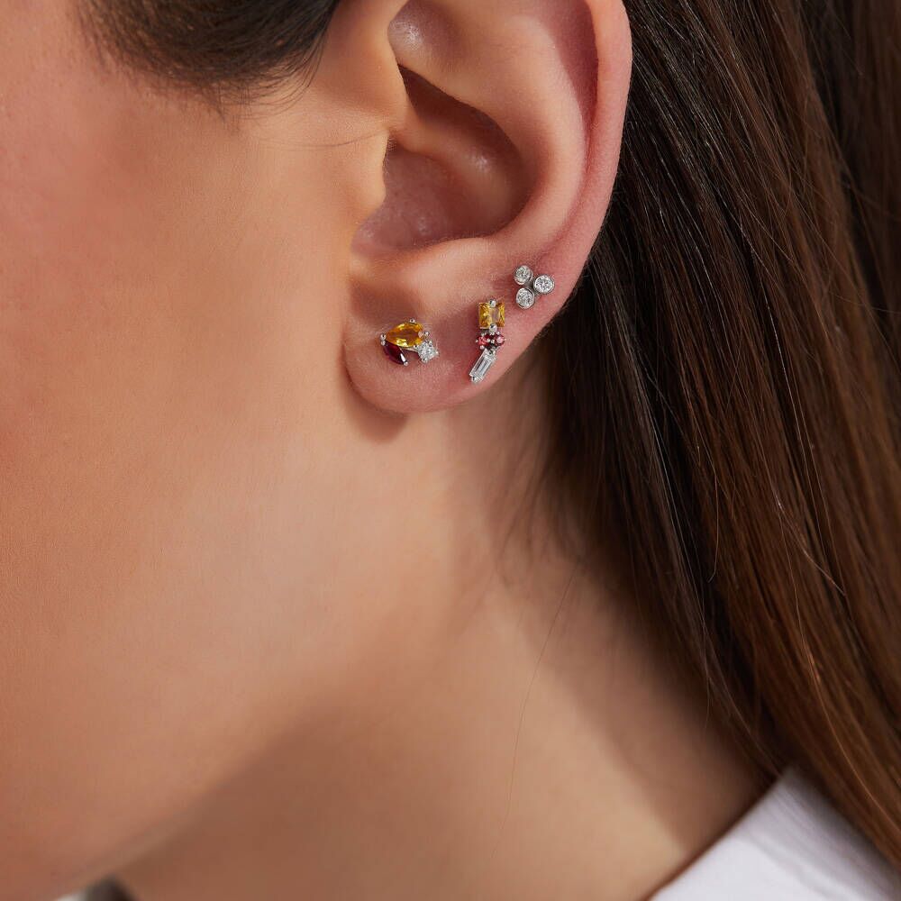 0.38 CT Yellow Sapphire, Ruby and Diamond Mini Single Earring