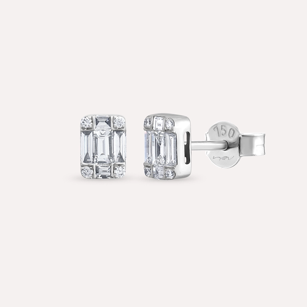 0.39 CT Baget Kesim Pırlanta Taşlı Beyaz Altın Küpe - 1