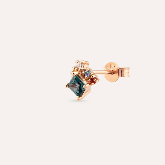 0.43 CT Multicolor Sapphire and Diamond Single Earring - 1