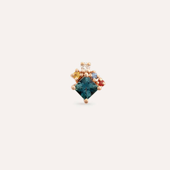 0.43 CT Multicolor Sapphire and Diamond Single Earring - 5