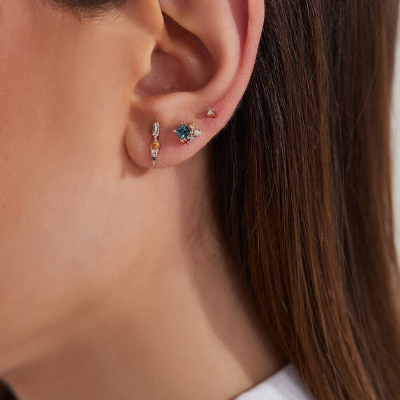 0.43 CT Multicolor Sapphire and Diamond Single Earring - 2
