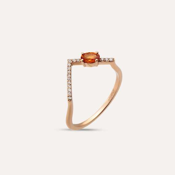 0.39 CT Orange Sapphire and Diamond Rose Gold Chevron Ring - 3