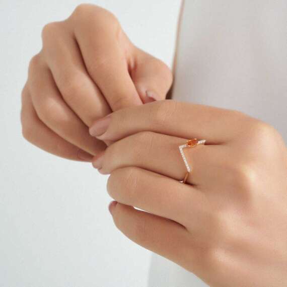 0.39 CT Orange Sapphire and Diamond Rose Gold Chevron Ring - 2