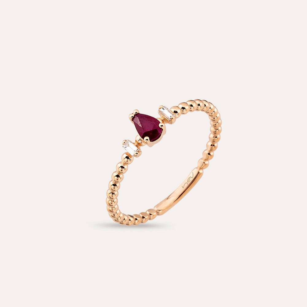 0.34 CT Ruby and Baguette Cut Diamond Rose Gold Ring