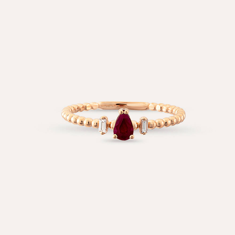 0.34 CT Ruby and Baguette Cut Diamond Rose Gold Ring