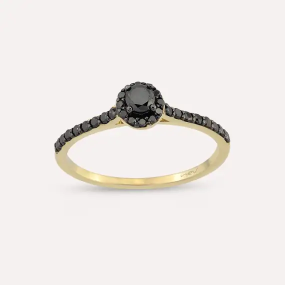 0.39 CT Siyah Pırlanta Taşlı Sarı Altın Yüzük - 1