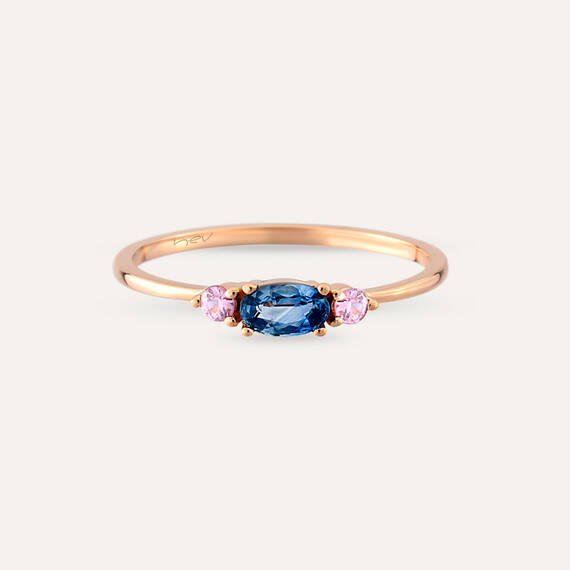0.40 CT Blue ve Pink Safir Taşlı Rose Altın Yüzük - 5
