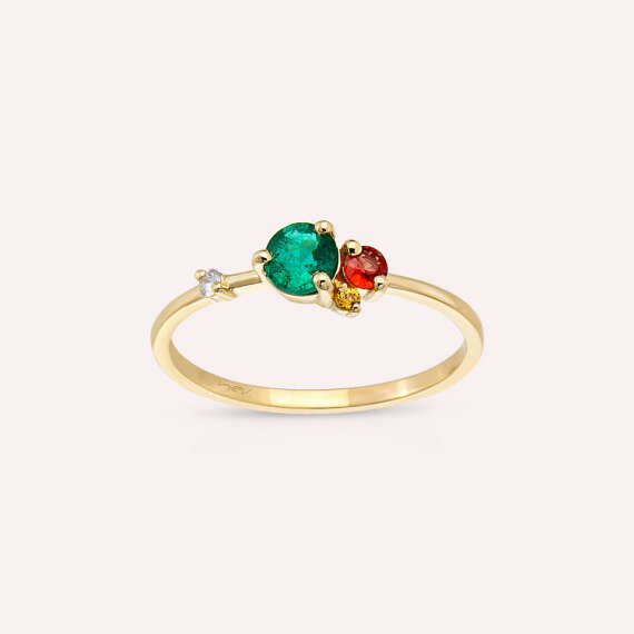 0.47 CT Emerald and Multicolor Sapphire Yellow Gold Ring - 1