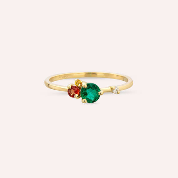 0.47 CT Emerald and Multicolor Sapphire Yellow Gold Ring - 3