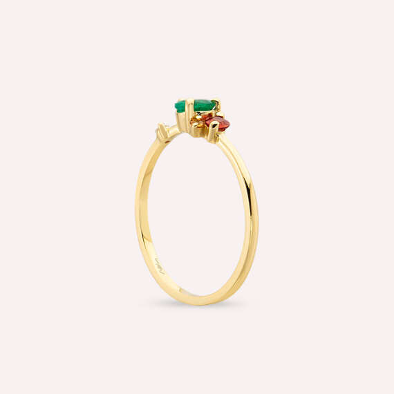 0.47 CT Emerald and Multicolor Sapphire Yellow Gold Ring - 4