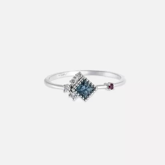 0.40 CT Multicolor Sapphire and Diamond White Gold Ring - 5