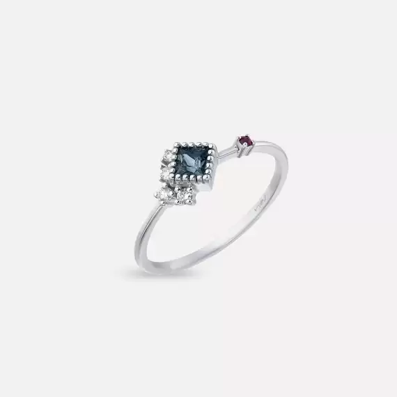 0.40 CT Multicolor Sapphire and Diamond White Gold Ring - 4