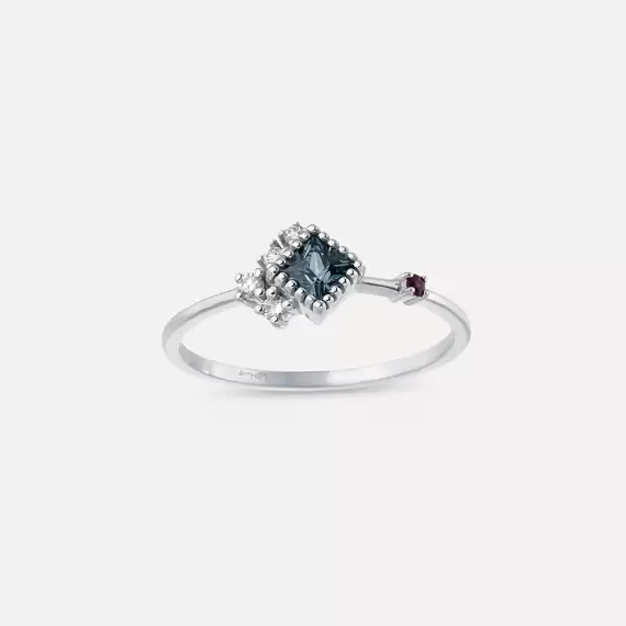 0.40 CT Multicolor Sapphire and Diamond White Gold Ring - 1