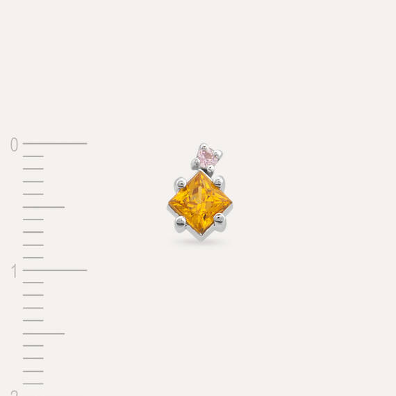 0.41 CT Yellow ve Pink Safir Taşlı Beyaz Altın Tek Küpe - 4