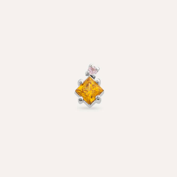 0.41 CT Yellow ve Pink Safir Taşlı Beyaz Altın Tek Küpe - 3