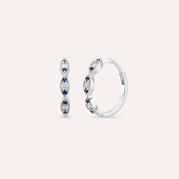 Pino 0.42 CT Blue Sapphire and Diamond White Gold Hoop Earring - 1
