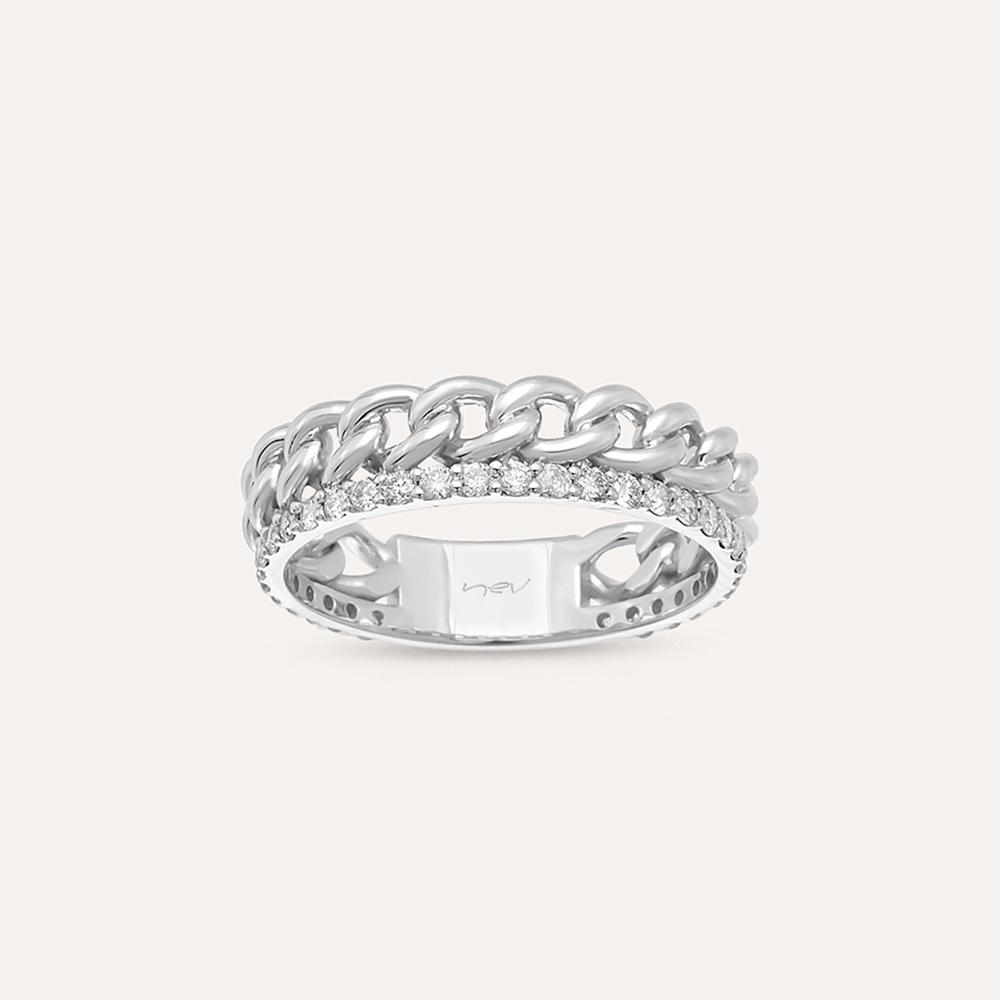 0.42 CT Diamond White Gold Chain Ring - 1