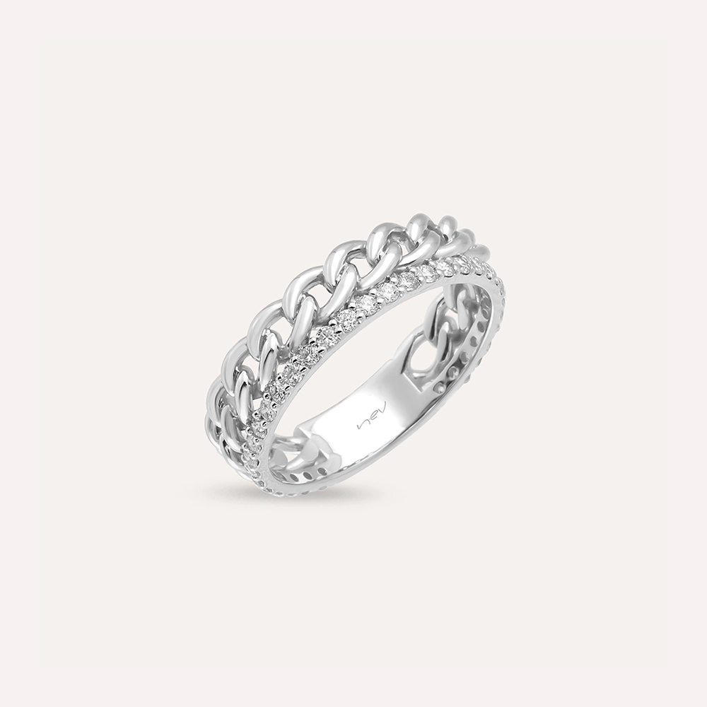 0.42 CT Diamond White Gold Chain Ring - 3