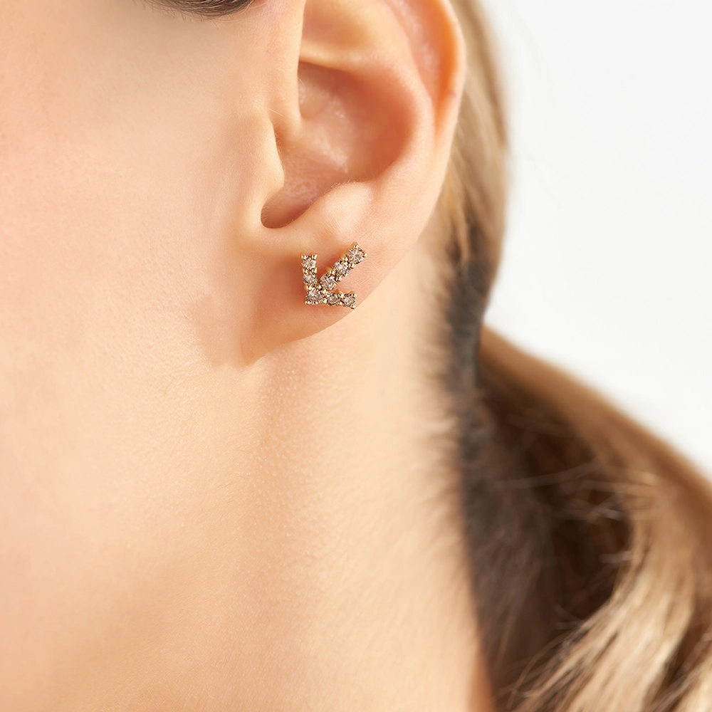 0.45 CT Brown Diamond Rose Gold Single Earring - 2