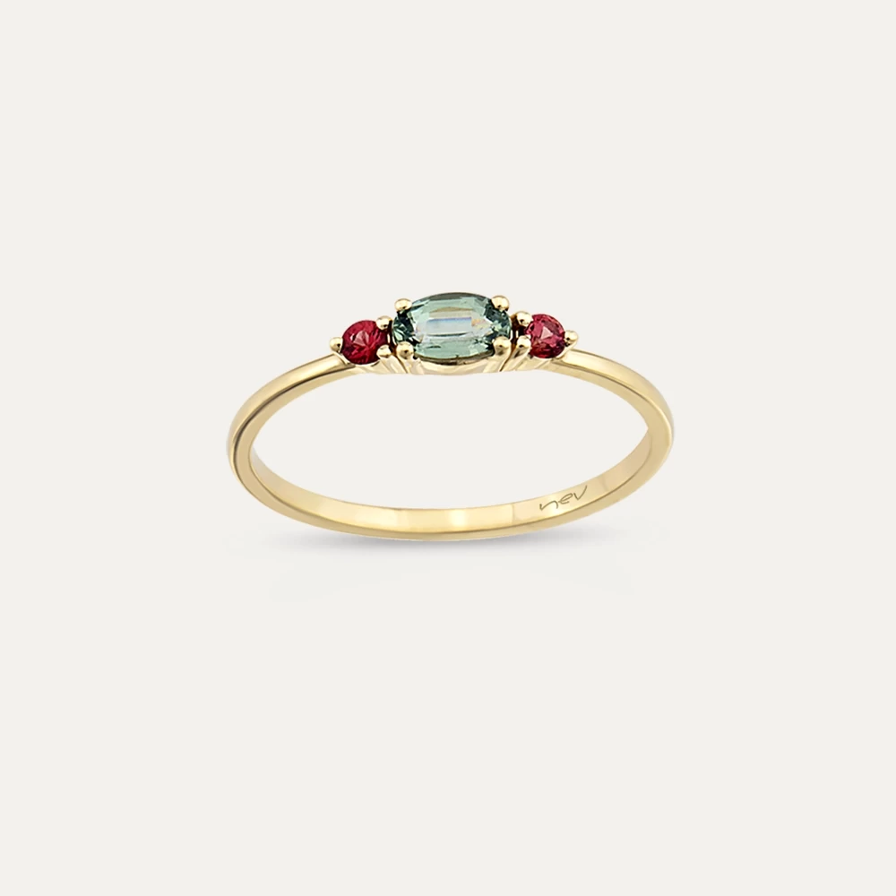 0.45 CT Green Sapphire and Red Sapphire Ring