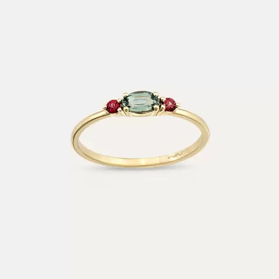 0.45 CT Green Sapphire and Red Sapphire Ring - 3