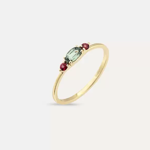 0.45 CT Green Sapphire and Red Sapphire Ring - 1
