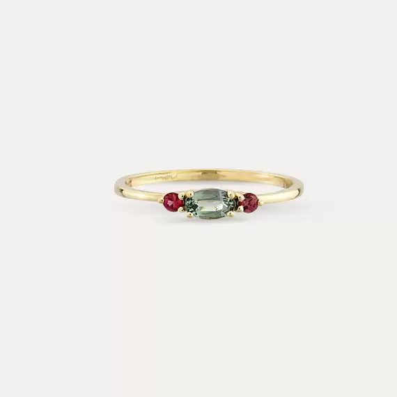 0.45 CT Green Sapphire and Red Sapphire Ring - 4