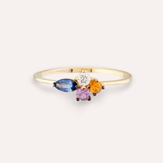 0.60 CT Multicolor Sapphire and Diamond Yellow Gold Ring - 6