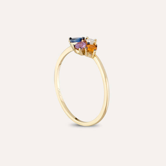 0.60 CT Multicolor Sapphire and Diamond Yellow Gold Ring - 4