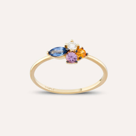 0.60 CT Multicolor Sapphire and Diamond Yellow Gold Ring - 1