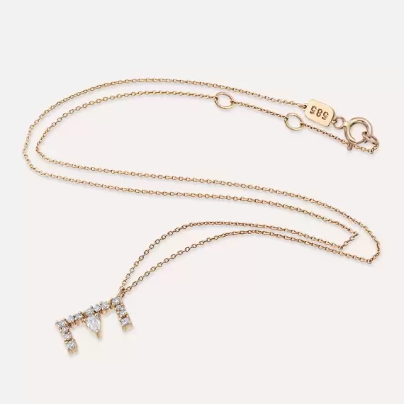 0.45 CT Pear and Princess Cut Diamond Rose Gold E Letter Necklace - 3