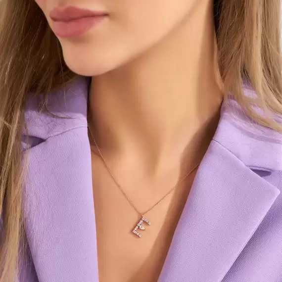 0.45 CT Pear and Princess Cut Diamond Rose Gold E Letter Necklace - 2