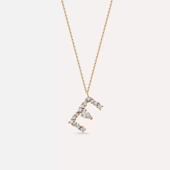 0.45 CT Pear and Princess Cut Diamond Rose Gold E Letter Necklace - 1