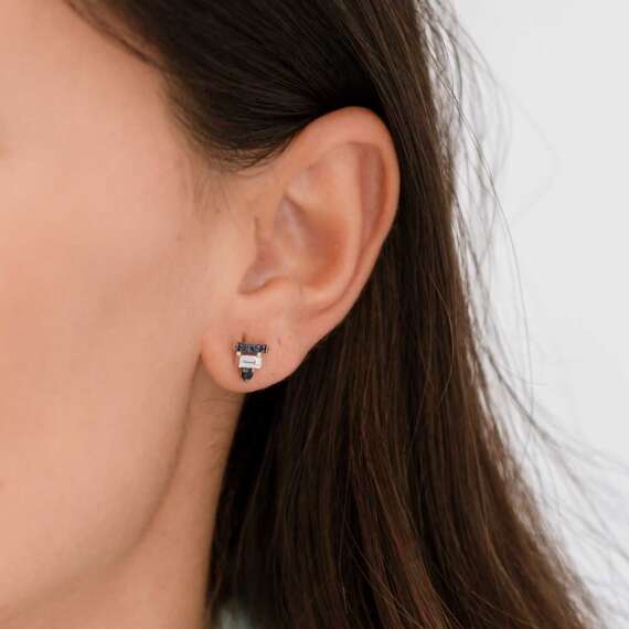 0.46 CT Baguette Cut Diamond and Sapphire Mini Earring - 2