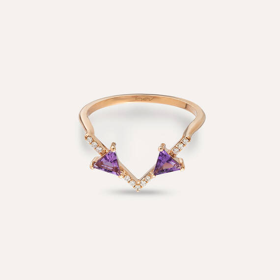 0.44 CT Diamond and Amethyst Rose Gold Chevron Ring - 7