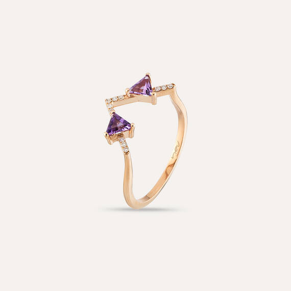 0.44 CT Diamond and Amethyst Rose Gold Chevron Ring - 5