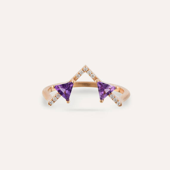 0.44 CT Diamond and Amethyst Rose Gold Chevron Ring - 8