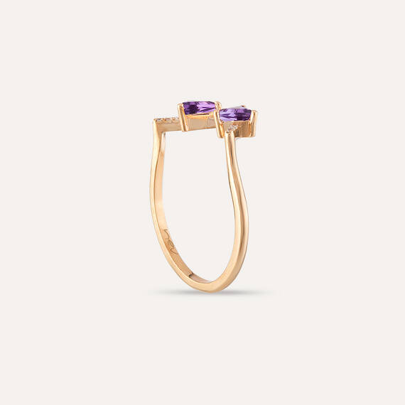 0.44 CT Diamond and Amethyst Rose Gold Chevron Ring - 4