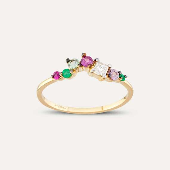 0.46 CT Multicolor Safir ve Pırlanta Taşlı Yüzük - 1