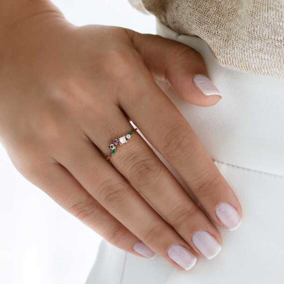 0.46 CT Multicolor Safir ve Pırlanta Taşlı Yüzük - 2